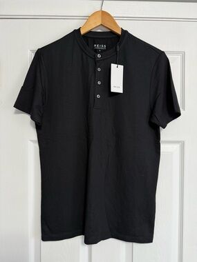 REISS Harry Short Sleeve Jersey Henley T Shirt, Black